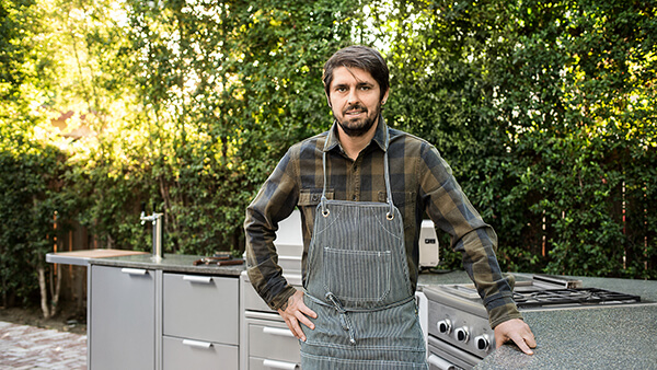 Chef Ludo Lefebvre's outdoor kitchen, with his signature rustic French influences.