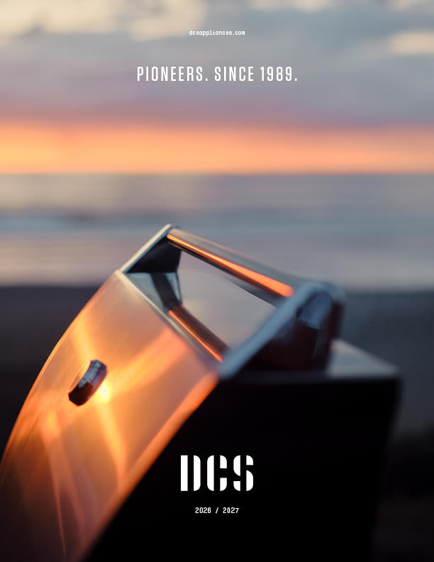 DCS Brochure cover showing a DCS outdoor kitchen grill with lid open